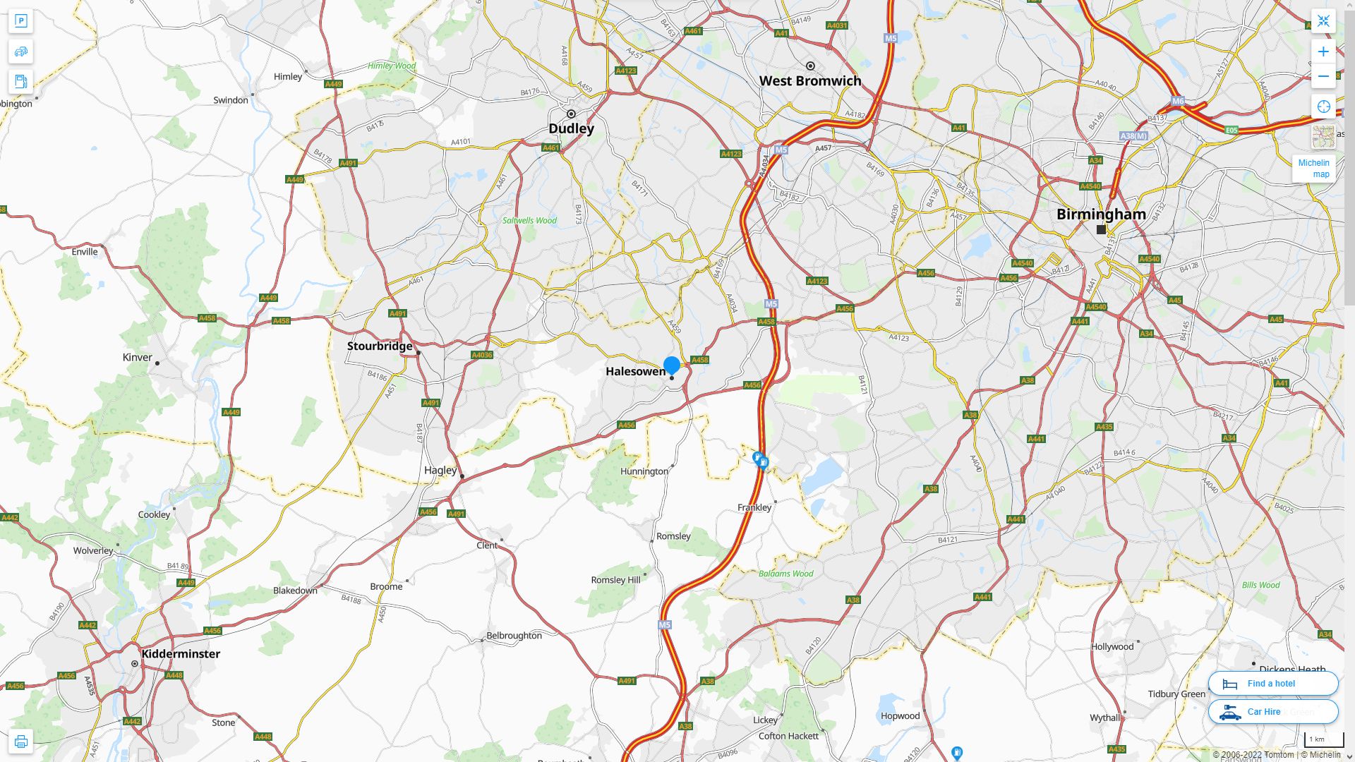 Halesowen Royaume Uni Autoroute et carte routiere